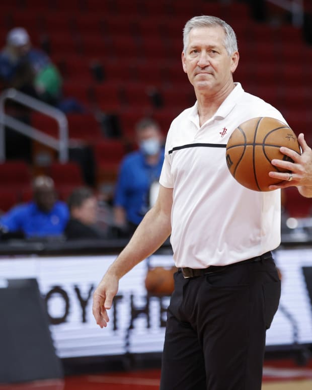 Houston Rockets assistant coach Jeff Hornacek on the court before the game against the Minnesota Timberwolves at Toyota Center.