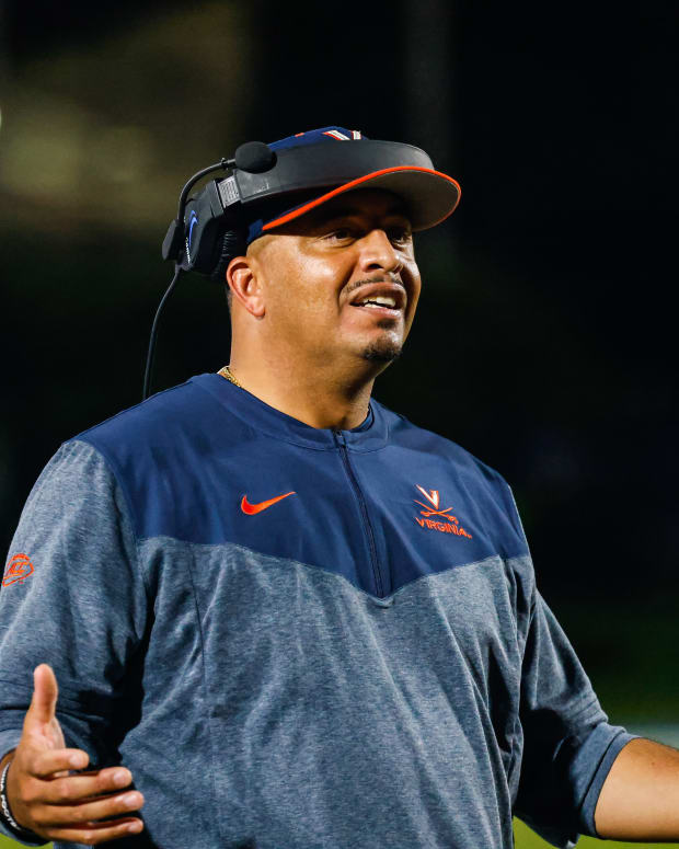 Virginia Cavaliers head coach Tony Elliot reacts during the second half against the Duke Blue Devils at Wallace Wade Stadium.