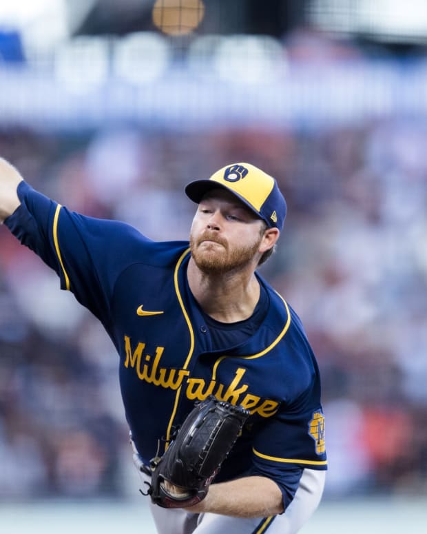 Brandon Woodruff pitches for the Milwaukee Brewers.