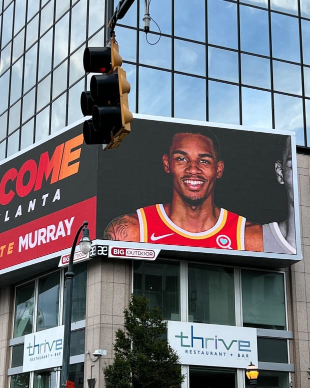 Dejounte Murray billboard in Atlanta, Georgia.