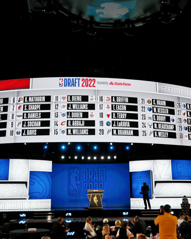 A general view after the first round of the 2022 NBA Draft at Barclays Center.