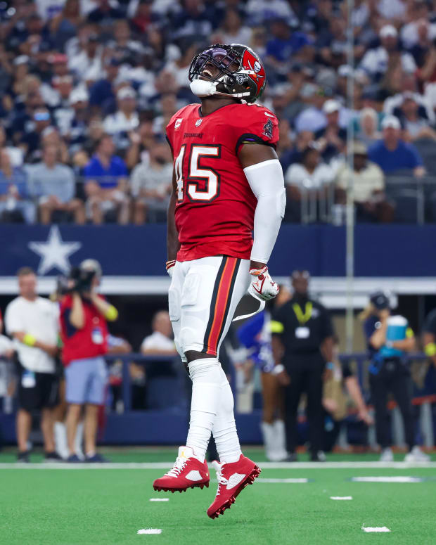 Tampa Bay Buccaneers linebacker Devin White celebrates during his team's Week 1 win over the Dallas Cowboys.