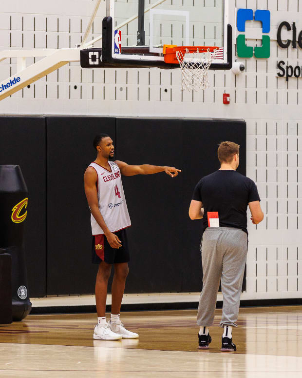 Evan Mobley and Darius Garland get in some extra work following training camp on Thursday afternoon at Cleveland Clinic Courts.