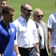 Jun 12, 2018; New York Giants interim general manager Kevin Abrams , second from left, walks off the field during minicamp.