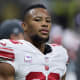 Oct 3, 2021; New Orleans, Louisiana, USA; New York Giants running back Saquon Barkley (26) looks on before the game against New Orleans Saints at Caesars Superdome.