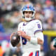 New York Giants quarterback Daniel Jones (8) looks to throw in the first half. The Giants defeat the Eagles, 13-7, at MetLife Stadium on Sunday, Nov. 28, 2021, in East Rutherford.