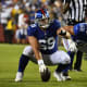 Sep 16, 2021; Landover, Maryland, USA; New York Giants center Billy Price (69) waits to snap the ball against the Washington Football Team during the first half at FedExField.
