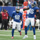 Jan 9, 2022; East Rutherford, New Jersey, USA; New York Giants middle linebacker Jaylon Smith (45) celebrates a defensive stop against the Washington Football Team during the first half at MetLife Stadium.