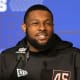 Mar 4, 2022; Indianapolis, IN, USA; Oregon defensive lineman Kayvon Thibodeaux (DL45) talks to the media during the 2022 NFL Combine.