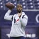 Nov 28, 2021; Houston, Texas, USA; Houston Texans quarterback Tyrod Taylor (5) warms up before the game against the New York Jets at NRG Stadium.