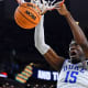 Apr 2, 2022; New Orleans, LA, USA; Duke Blue Devils center Mark Williams (15) dunks against the North Carolina Tar Heels during the first half during the 2022 NCAA men's basketball tournament Final Four semifinals at Caesars Superdome. Bob Donnan-USA TODAY Sports