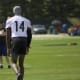 Steelers receiver George Pickens runs routes during practice.