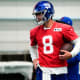 New York Giants quarterback Daniel Jones (8) participates in the organized team activities (OTAs) at the training center in East Rutherford on Thursday, May 19, 2022.