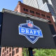 May 23, 2019; Cleveland, OH, USA; Signage for the 2012 NFL Draft during a press conference in Public Square to announce Cleveland as the host of the 2021 NFL draft.