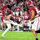 Alabama Crimson Tide place kicker Will Reichard (16) kicks a 50 yard field goal against the Mississippi State Bulldogs during the first half at Bryant-Denny Stadium