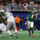 Dec 16, 2023; Atlanta, GA, USA; Florida A&amp;M Rattlers quarterback Jeremy Moussa (8) throws a pass against the Howard Bison in the second half at Mercedes-Benz Stadium.