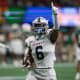 Dec 16, 2023; Atlanta, GA, USA; Howard Bison defensive back Carson Hinton (6) celebrates after an interception for a touchdown against the Florida A&amp;M Rattlers in the second half at Mercedes-Benz Stadium.