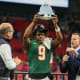 Dec 16, 2023; Atlanta, GA, USA; Florida A&amp;M Rattlers running back Kelvin Dean (9) holds up the offensive MVP trophy after a victory against the Howard Bison in the Celebration Bowl at Mercedes-Benz Stadium.