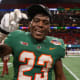 Dec 16, 2023; Atlanta, GA, USA; Florida A&amp;M Rattlers running back Terrell Jennings (23) celebrates after a victory against the Howard Bison in the Celebration Bowl at Mercedes-Benz Stadium.