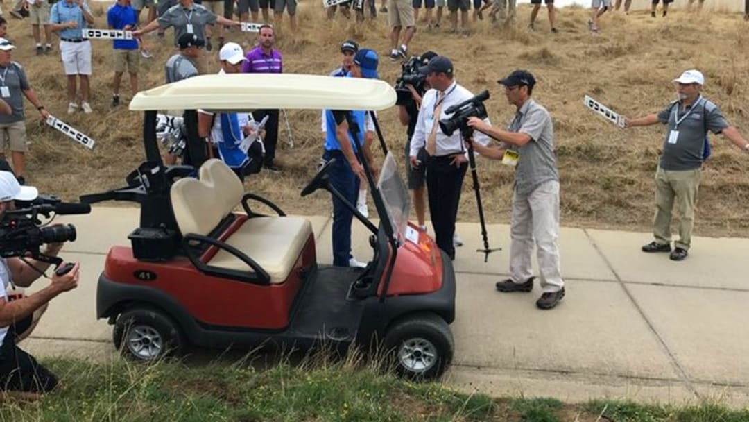 Watch: Steph Curry Hooks Opening Tee Shot Into Golf-Cart Cup Holder at Ellie Mae Classic