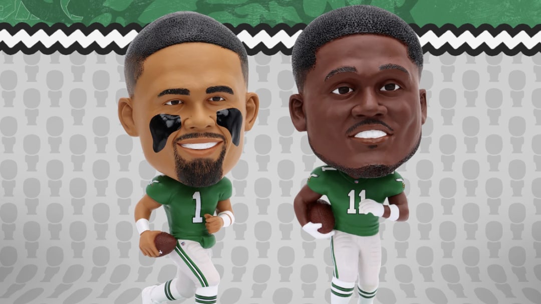 Fly Eagles Fly with FOCO’s Brand New Jalen Hurts & AJ Brown Retro Kelly Green Jersey Bobbleheads