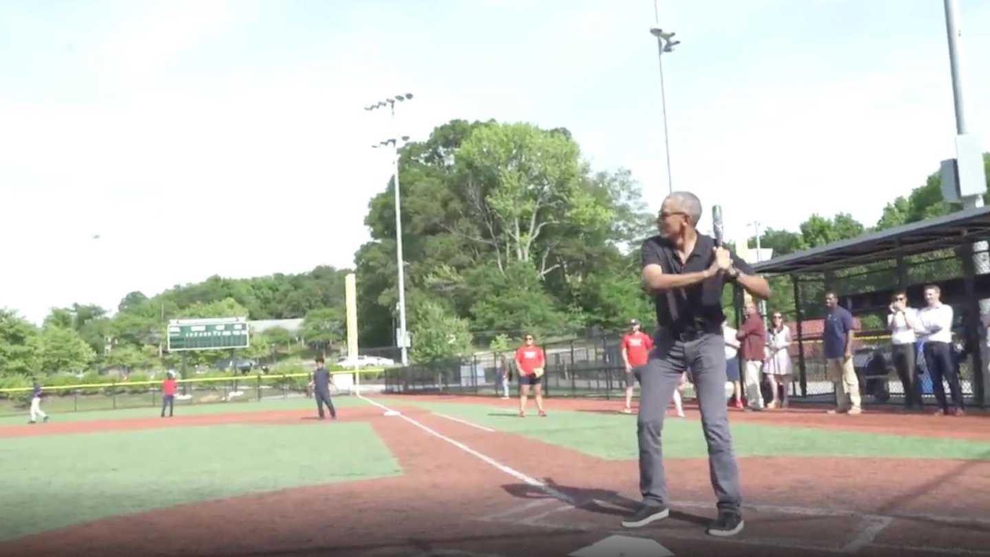 President Obama plays softball with Nationals Youth Academy (video