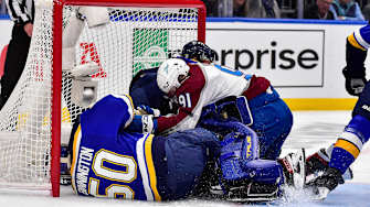 Blues Goaltender Jordan Binnington Throws Water Bottle at Avs’ Nazem Kadri During Interview, per Report