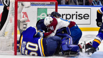 Blues Goaltender Jordan Binnington Throws Water Bottle at Avs’ Nazem Kadri During Interview, per Report