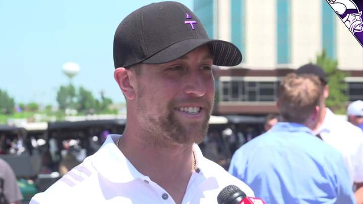 Adam Thielen Talks to the Media At Recent Charity Golf Event