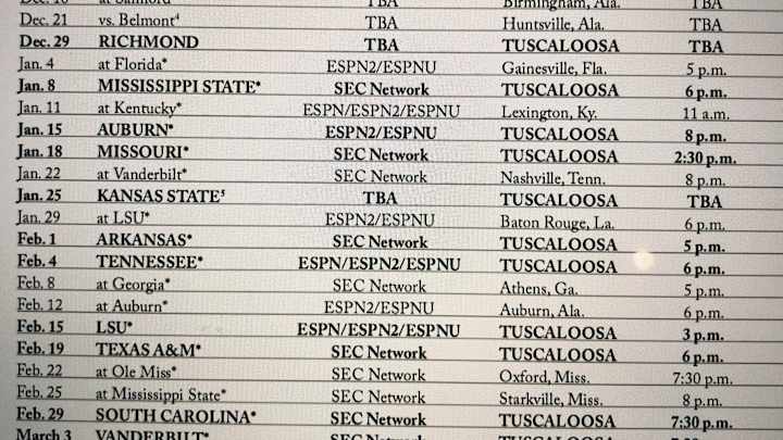 Alabama releases men's basketball schedule