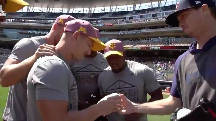 P.J. Fleck Surprises Walk-On With Scholarship at Twins Game P.J. Fleck Surprises Walk-On With Scholarship at Twins Game