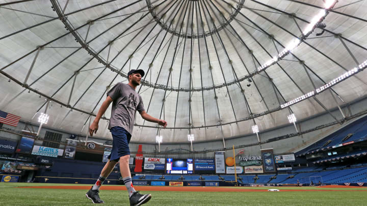 Rays May Install Blue Lights on Tropicana Field Roof to Prevent Lost Fly Balls Rays May Install Blue Lights on Tropicana Field Roof to Prevent Lost Fly Balls