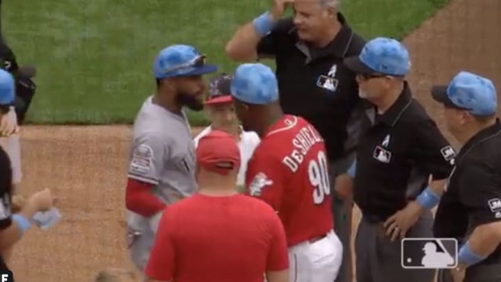 Delino DeShields Jr. and Sr. Exchange Lineup Cards on Father's Day Delino DeShields Jr. and Sr. Exchange Lineup Cards on Father's Day