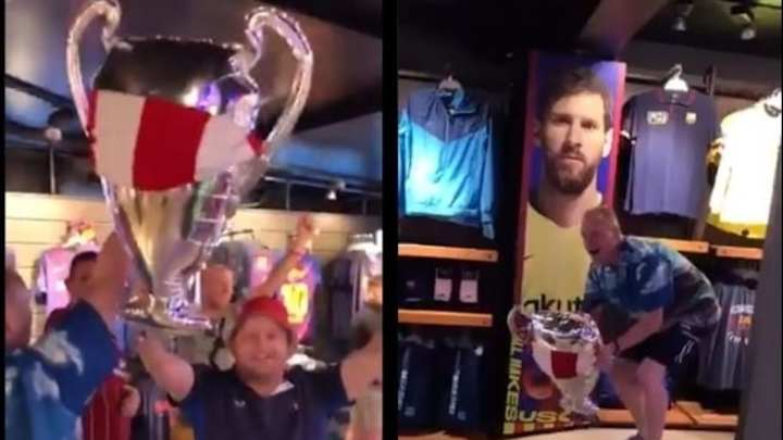 VÍDEO | Aficionados del Liverpool festejan la Champions en una tienda oficial del FC Barcelona