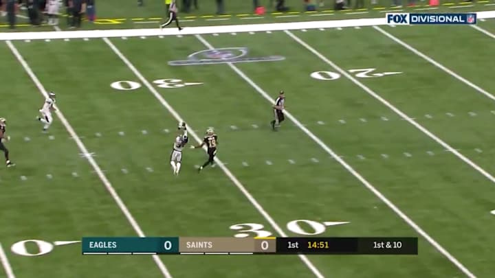 Watch: Eagles' Cre'Von LeBlanc Picks Off Drew Brees on First Play of Game, Sets Up Opening Score Watch: Eagles' Cre'Von LeBlanc Picks Off Drew Brees on First Play of Game, Sets Up Opening Score