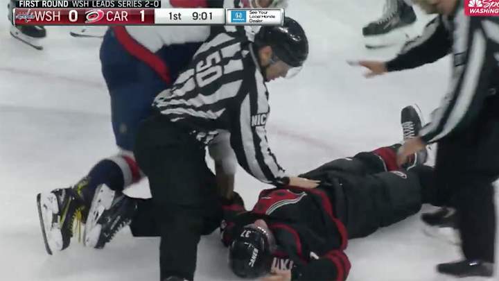 Watch: Alex Ovechkin Knocks Out Andrei Svechnikov in Game 3