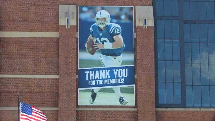 Colts Unveli New Banner Thanking Andrew Luck Outside Lucas Oil Stadium Colts Unveli New Banner Thanking Andrew Luck Outside Lucas Oil Stadium