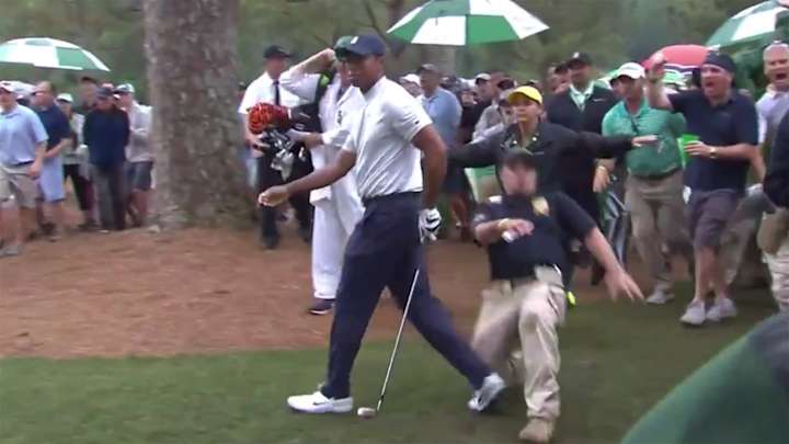 Watch: Augusta Security Guard Accidentally Trips Tiger, He Still Makes Birdie