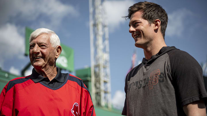 Mike Yastrzemski Homers in Fenway Park Debut With Grandfather in Attendance Mike Yastrzemski Homers in Fenway Park Debut With Grandfather in Attendance