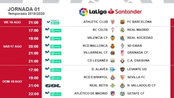 Partidos, horarios y donde ver en Tv la primera jornada de La Liga 2019/20