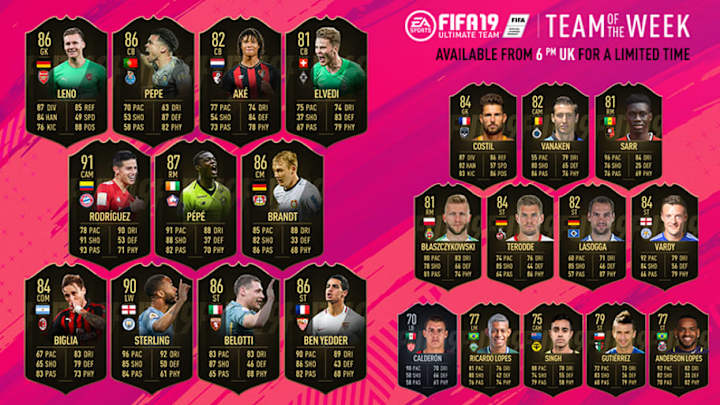 FIFA 19 Ultimate Team: James Rodriguez, Raheem Sterling & Nicolas Pepe Star in TOTW 26