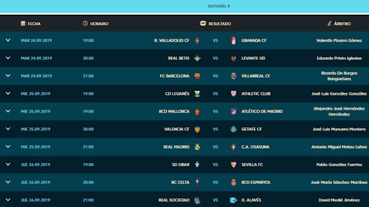 Todos los partidos, horarios y TV de la jornada 6 de LaLiga Santander