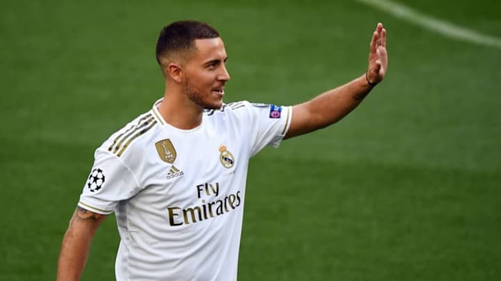 Eden Hazard Kisses Real Madrid Badge During Official Unveiling at the Bernabeu
