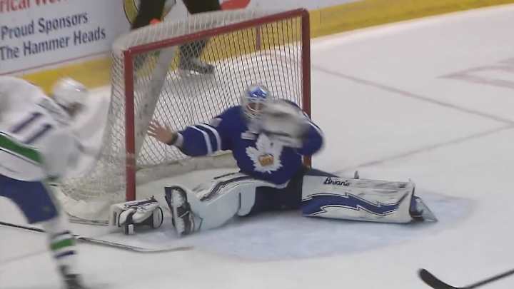 Watch: AHL Goalie Makes Barehanded Save After Losing His Blocker