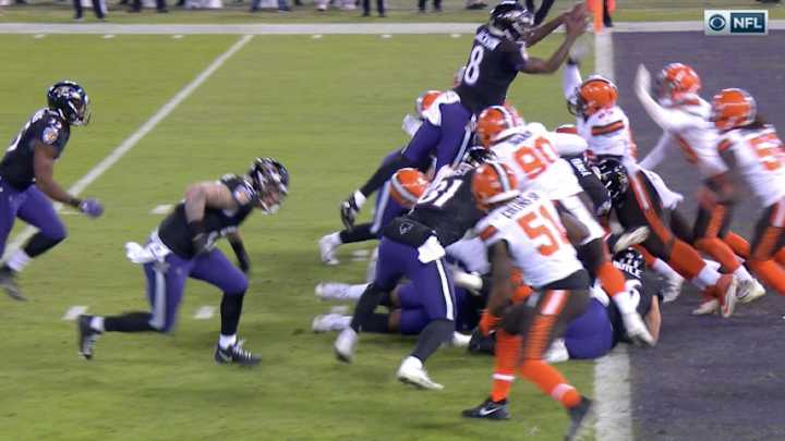 Watch: Ravens' Lamar Jackson Leaps for TD, Stripped by Browns Before Ball Breaks Plane Watch: Ravens' Lamar Jackson Leaps for TD, Stripped by Browns Before Ball Breaks Plane