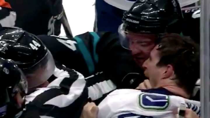 Watch: Canucks Wing Antoine Roussel Bites Sharks' Vlasic, Receives $5,000 Fine