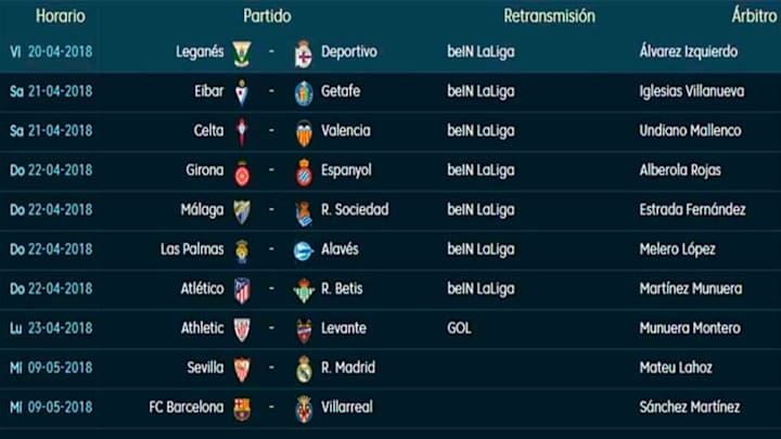 Todos lo partidos y horarios de la 34ª Jornada de LaLiga Santander Todos lo partidos y horarios de la 34ª Jornada de LaLiga Santander