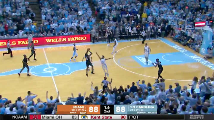 Watch: Miami Upsets UNC 91-88 With Half-Court Buzzer Beater Watch: Miami Upsets UNC 91-88 With Half-Court Buzzer Beater