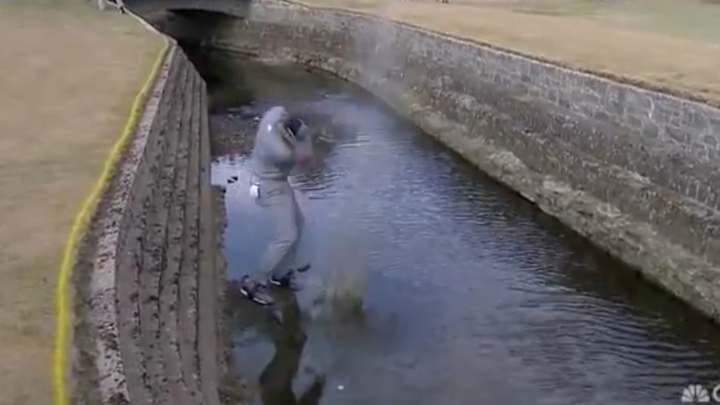 Watch: Sergio Garcia Plays From Water at British Open