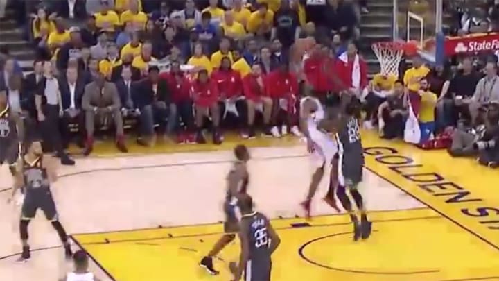 Watch: James Harden Runs Over Draymond Green in Monster Dunk Watch: James Harden Runs Over Draymond Green in Monster Dunk